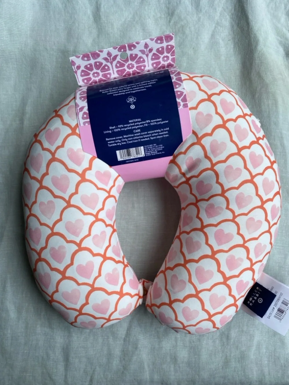 NWT Roller Rabbit x Target geo hearts pink white travel neck pillow